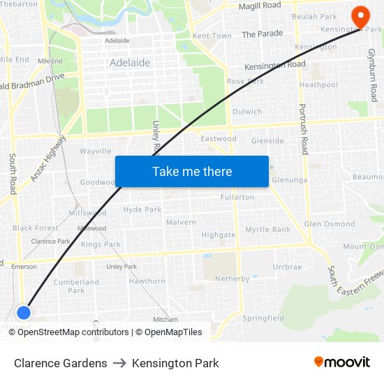 Clarence Gardens to Kensington Park map