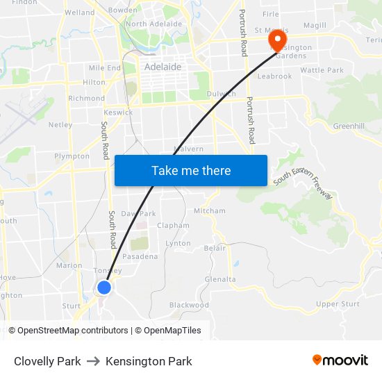 Clovelly Park to Kensington Park map
