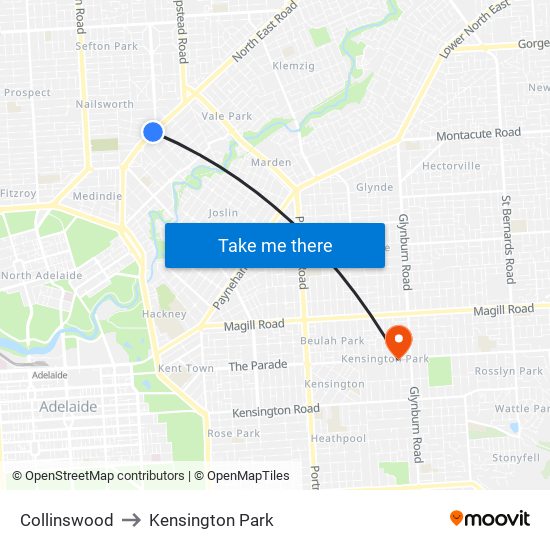 Collinswood to Kensington Park map