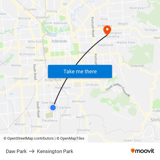 Daw Park to Kensington Park map