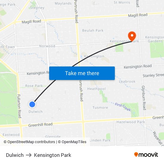 Dulwich to Kensington Park map