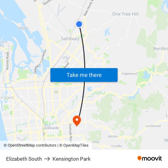 Elizabeth South to Kensington Park map