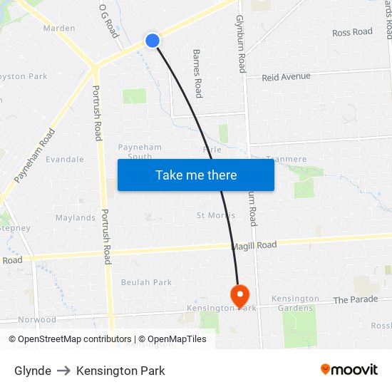 Glynde to Kensington Park map