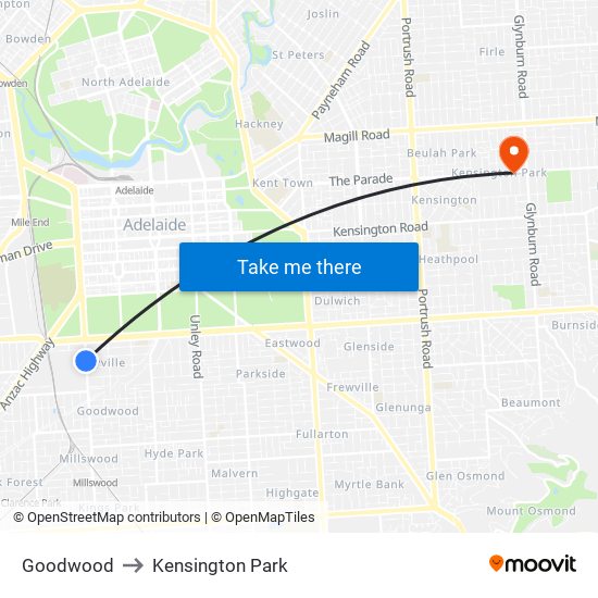 Goodwood to Kensington Park map