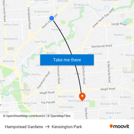 Hampstead Gardens to Kensington Park map