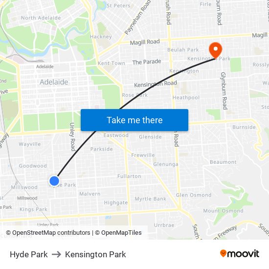 Hyde Park to Kensington Park map