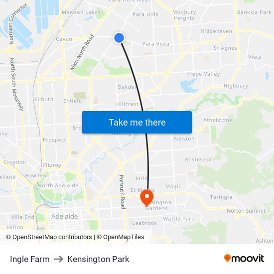 Ingle Farm to Kensington Park map