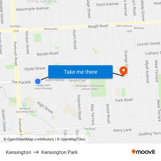 Kensington to Kensington Park map