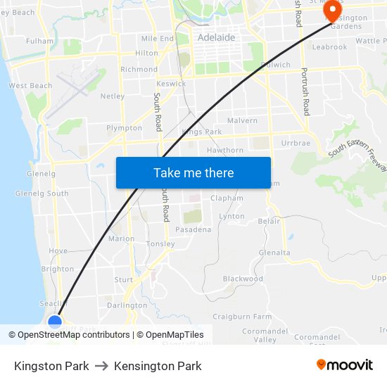 Kingston Park to Kensington Park map