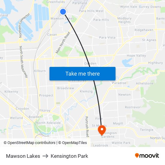 Mawson Lakes to Kensington Park map