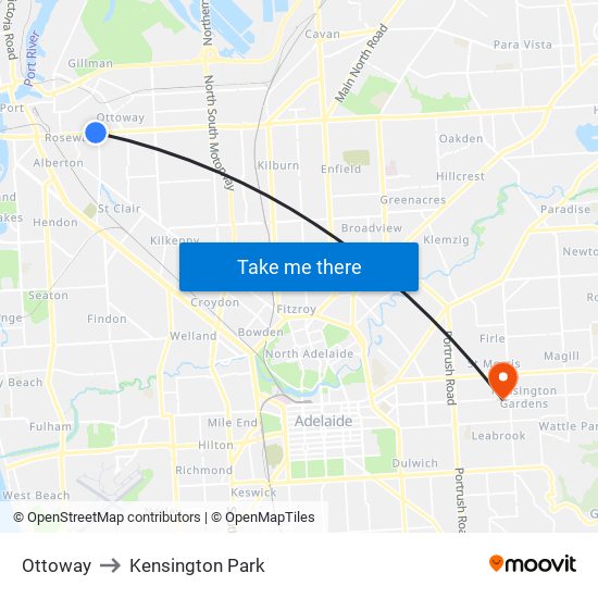 Ottoway to Kensington Park map