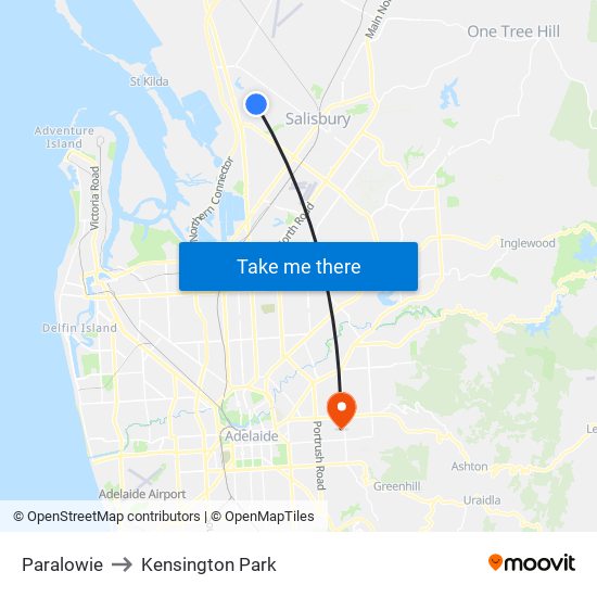 Paralowie to Kensington Park map