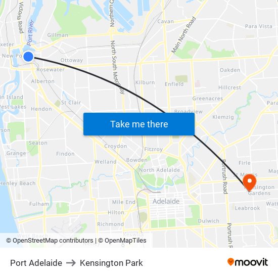 Port Adelaide to Kensington Park map