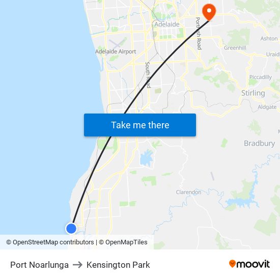 Port Noarlunga to Kensington Park map