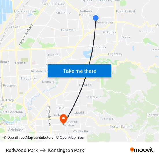 Redwood Park to Kensington Park map