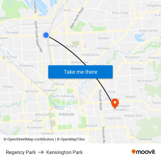 Regency Park to Kensington Park map