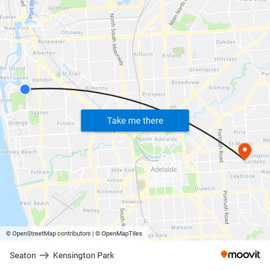 Seaton to Kensington Park map