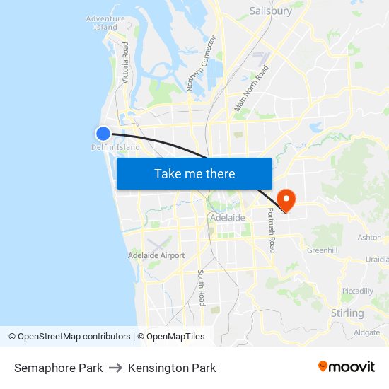 Semaphore Park to Kensington Park map