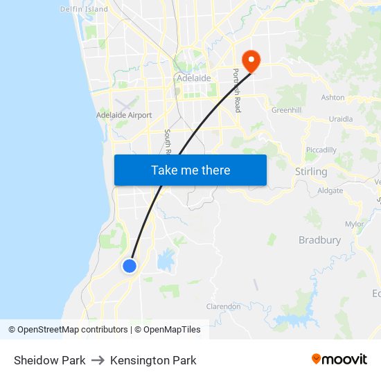 Sheidow Park to Kensington Park map