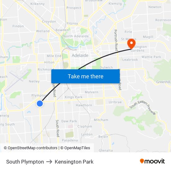 South Plympton to Kensington Park map