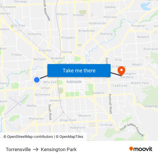 Torrensville to Kensington Park map