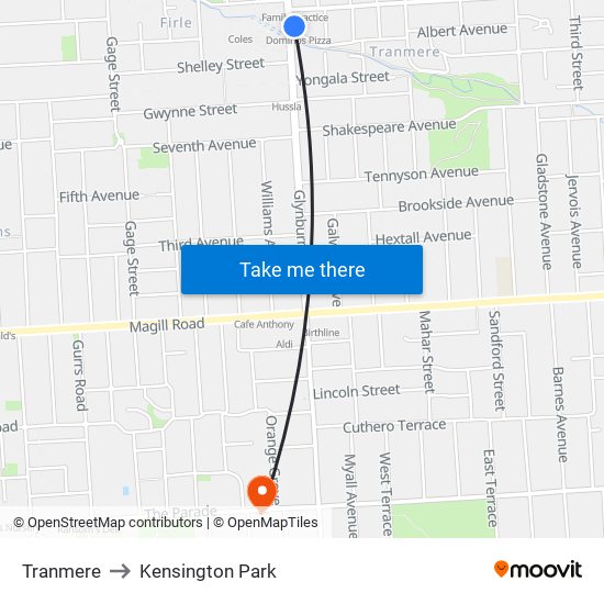 Tranmere to Kensington Park map