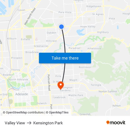 Valley View to Kensington Park map