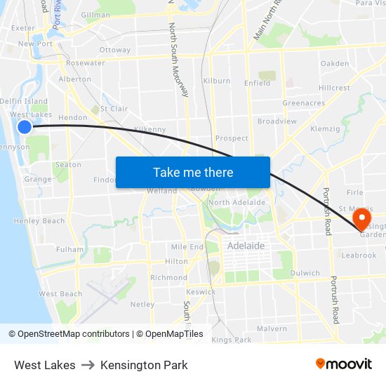 West Lakes to Kensington Park map