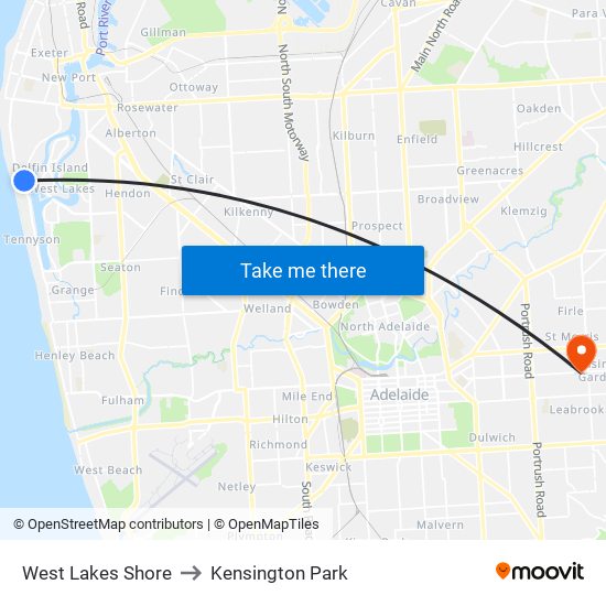 West Lakes Shore to Kensington Park map