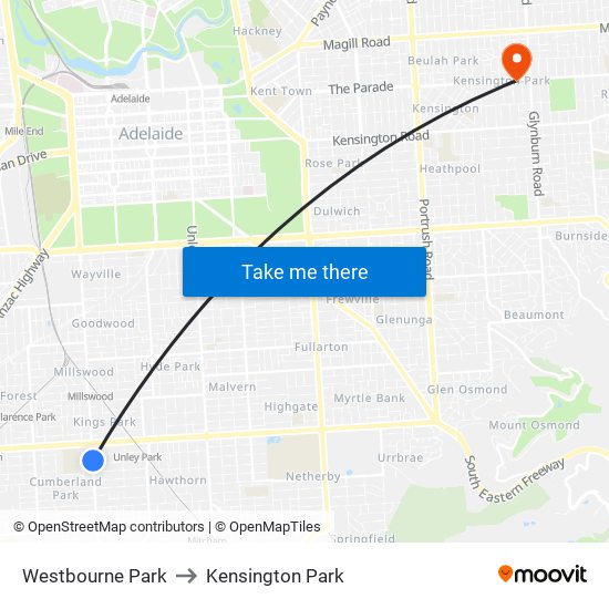 Westbourne Park to Kensington Park map