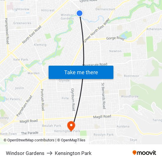 Windsor Gardens to Kensington Park map