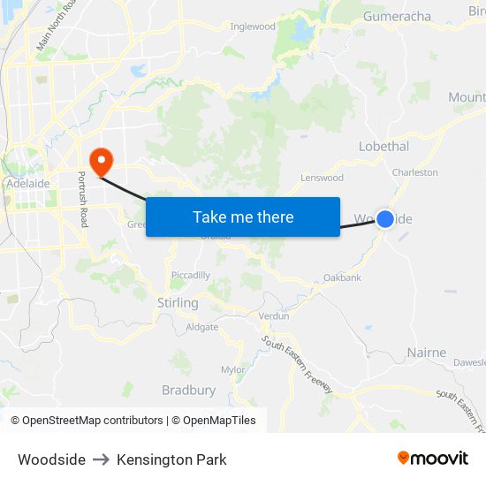 Woodside to Kensington Park map