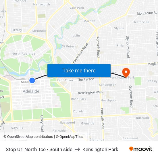 Stop U1 North Tce - South side to Kensington Park map