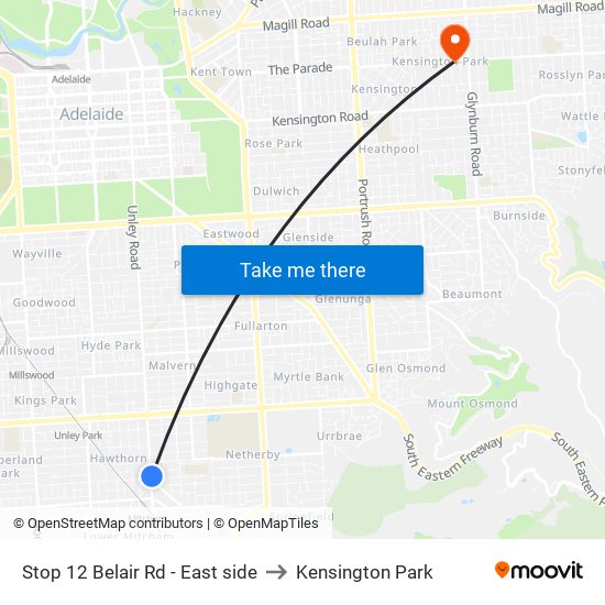 Stop 12 Belair Rd - East side to Kensington Park map
