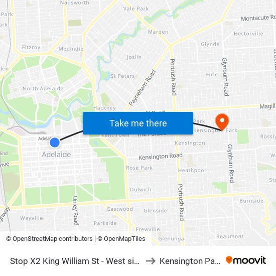 Stop X2 King William St - West side to Kensington Park map