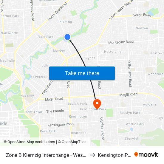 Zone B Klemzig Interchange - West side to Kensington Park map