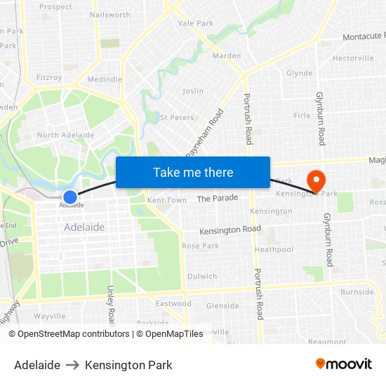 Adelaide to Kensington Park map