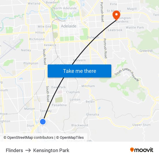 Flinders to Kensington Park map