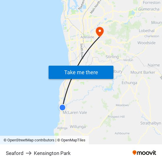 Seaford to Kensington Park map