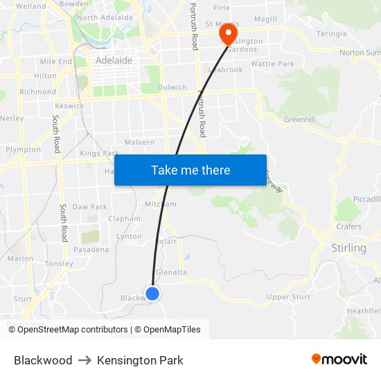 Blackwood to Kensington Park map