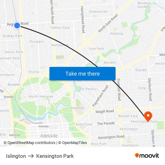 Islington to Kensington Park map