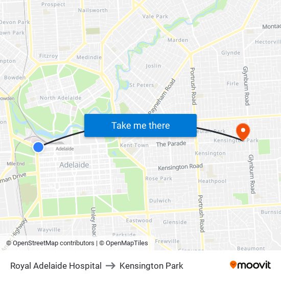 Royal Adelaide Hospital to Kensington Park map