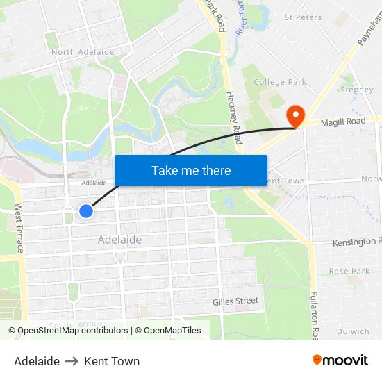 Adelaide to Kent Town map