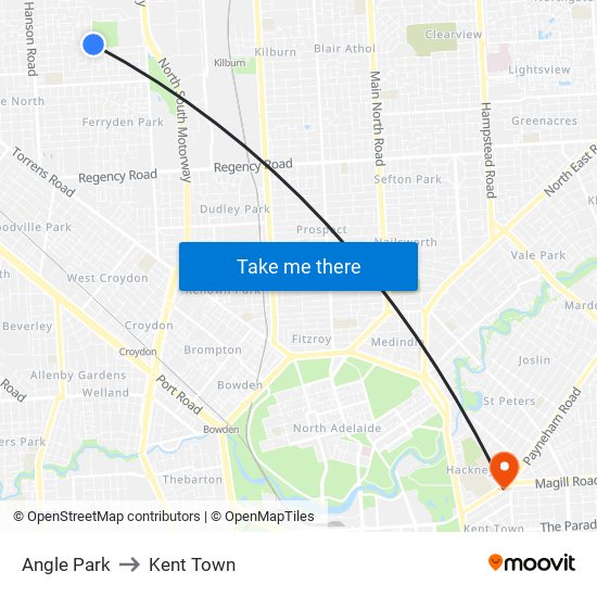 Angle Park to Kent Town map