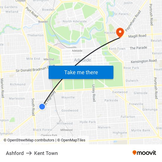 Ashford to Kent Town map