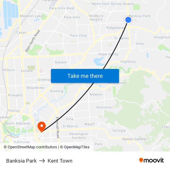 Banksia Park to Kent Town map