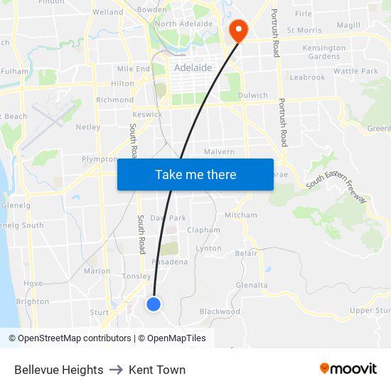 Bellevue Heights to Kent Town map