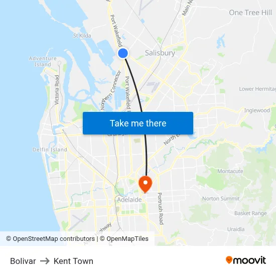 Bolivar to Kent Town map