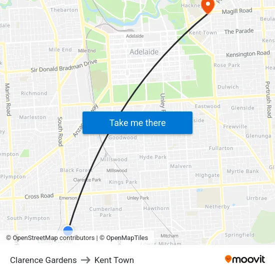 Clarence Gardens to Kent Town map