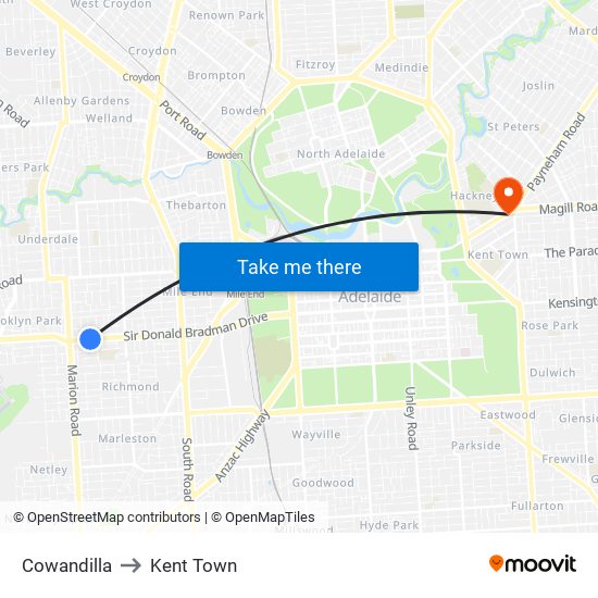 Cowandilla to Kent Town map